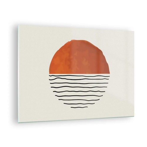 Üveg kép - Minimalista nap a hullámvonal felett - 70x50cm - Japán hangulatban - Modern fali dekoráció nappalihoz és hálószobához ARTTOR