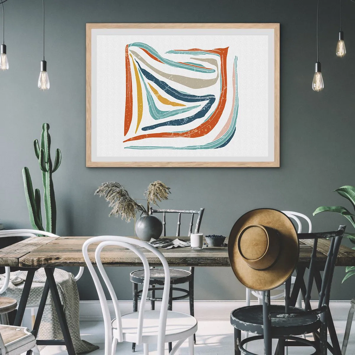 Poszter világos tölgy keretben - Barátságosan mosolygó absztrakció - 100x70 cm