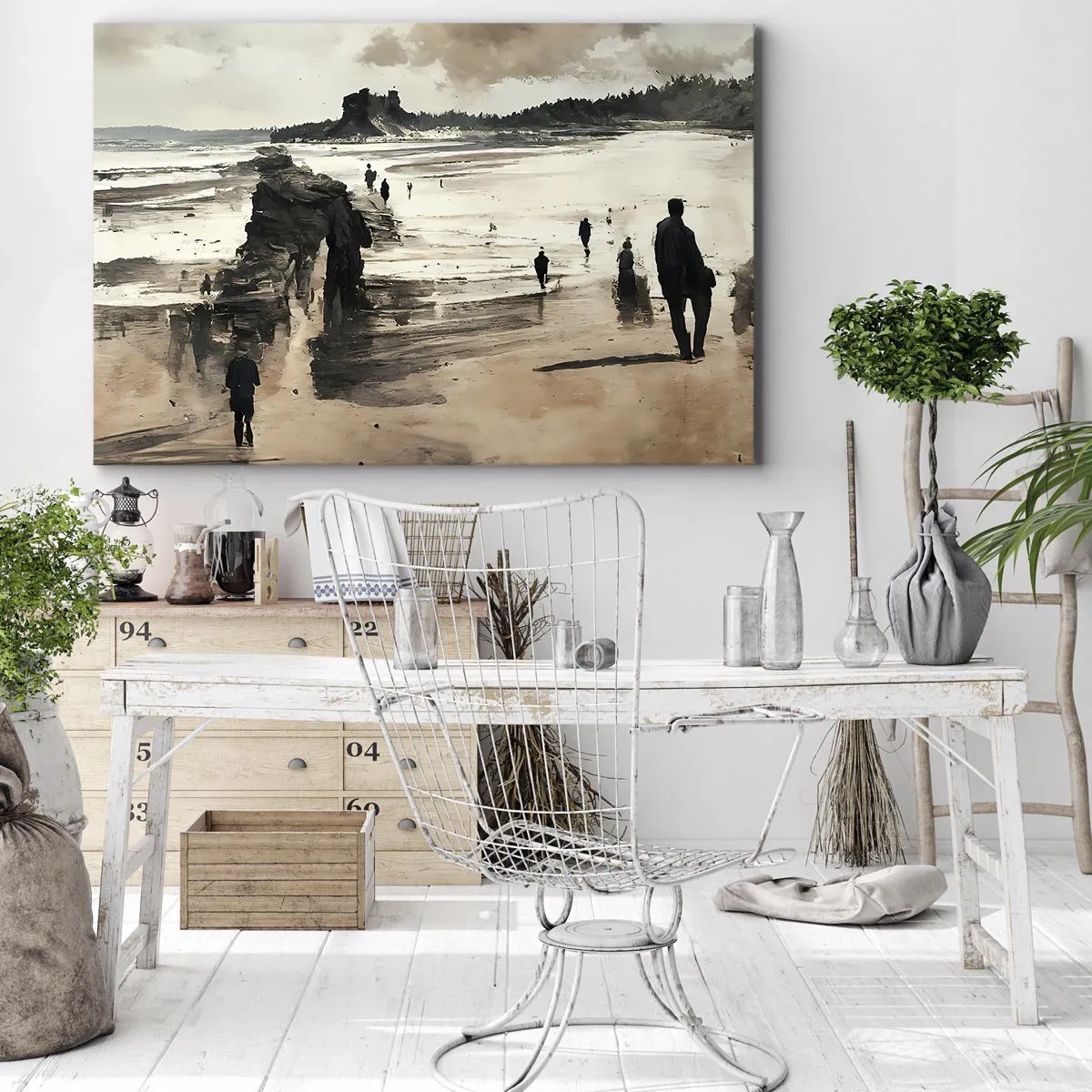 Vászonkép - Strandjárók egy békés tájon - 70x50cm - Megidézett - Modern fali dekoráció nappalihoz és hálószobához ARTTOR