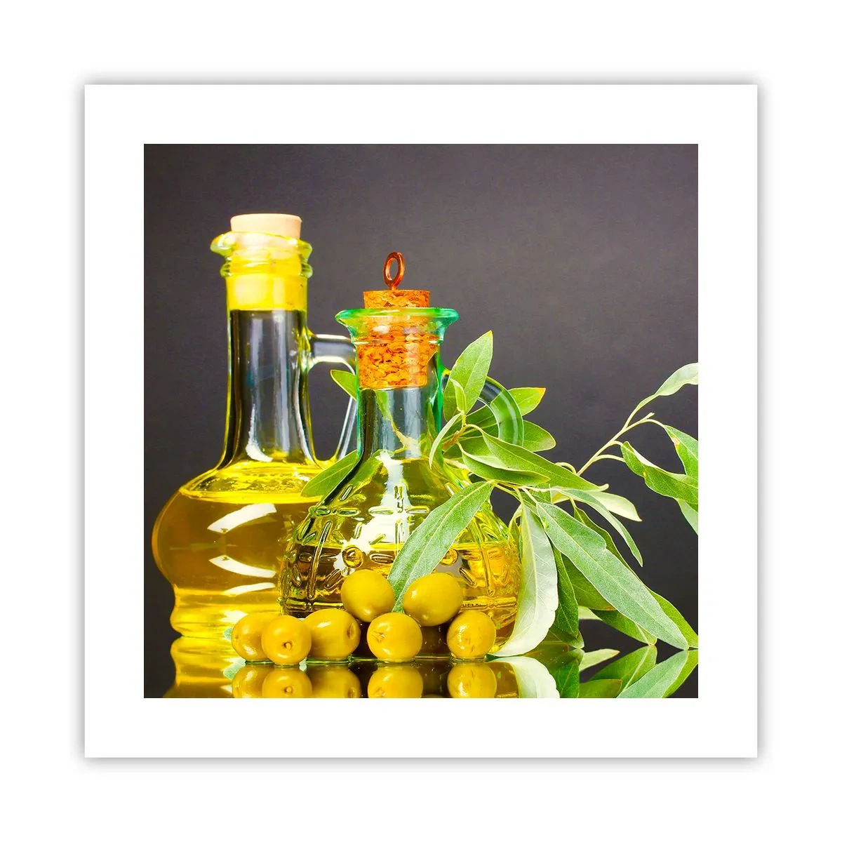 Poszter - Csendélet olívabogyóval és olívaolajjal - 40x40 cm