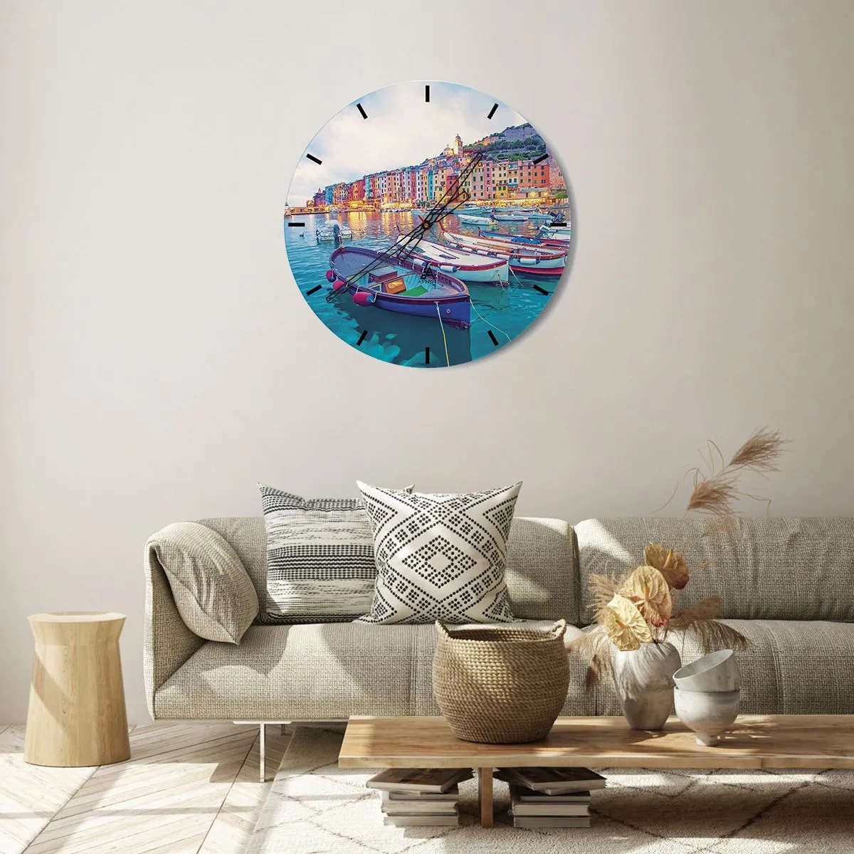 Falióra, Óra - Színes este a kikötőben - 30x30 cm