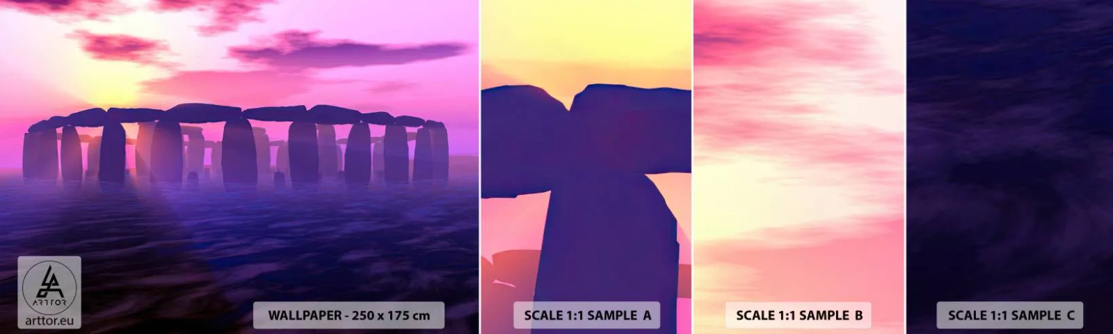 Fotótapéta Minta Standard Eco - Hajnali rejtély a ködben - Építészet, Stonehenge, Kőkörök - 100x30 cm