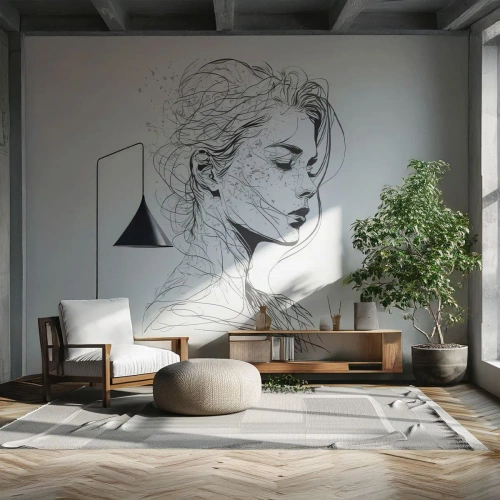 Fotótapéta Premium Sand - Portré álmodozásban - Nő, portré, Vonal - 400x280 cm