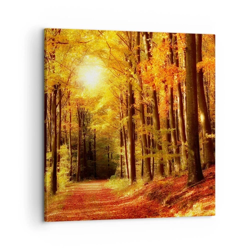 Vászonkép - Arany ősz az erdei úton - 60x60 cm