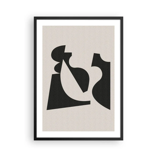 Poszter fehér keretben - Absztrakt geometrikus kompozíció fekete és bézs színben - 50x70cm - Önálló összeállításra - Modern fali dekoráció nappalihoz és hálószobához ARTTOR