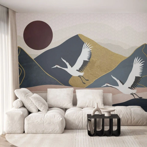 Fotótapéta Premium Sand - És ismét ELREPÜLT a nap - Absztrakció, Daruk, Hegyek - 100x70 cm