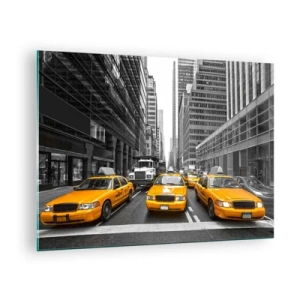 Üveg kép - Sárga taxik New York utcáin - 70x50cm - Mi színezzük a várost - Modern fali dekoráció nappalihoz és hálószobához ARTTOR