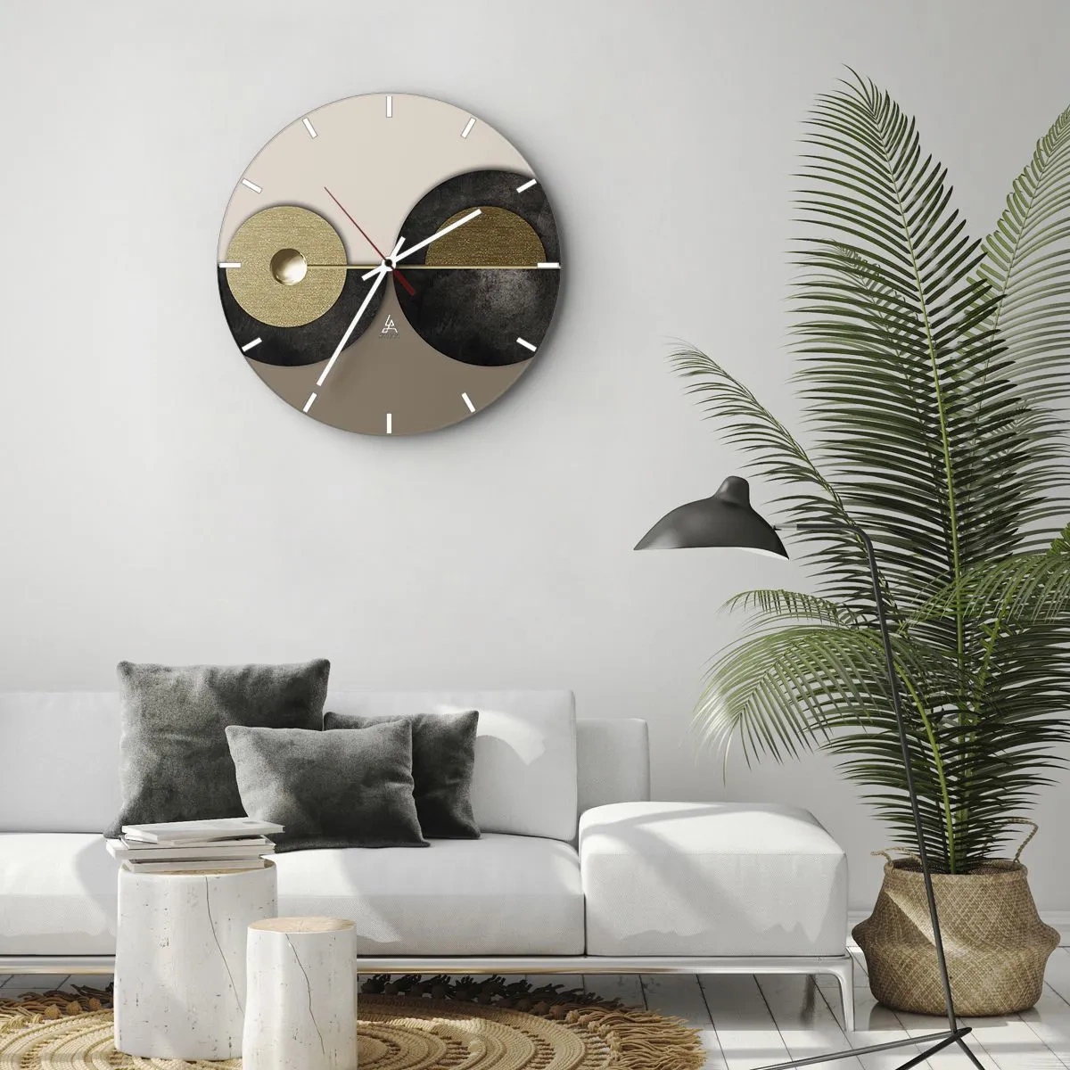 Falióra, Óra - Modern kompozíció geometrikus körökkel - 30x30cm - Variációk egy kör körül - Modern fali dekoráció nappalihoz, konyhához és hálószobához ARTTOR
