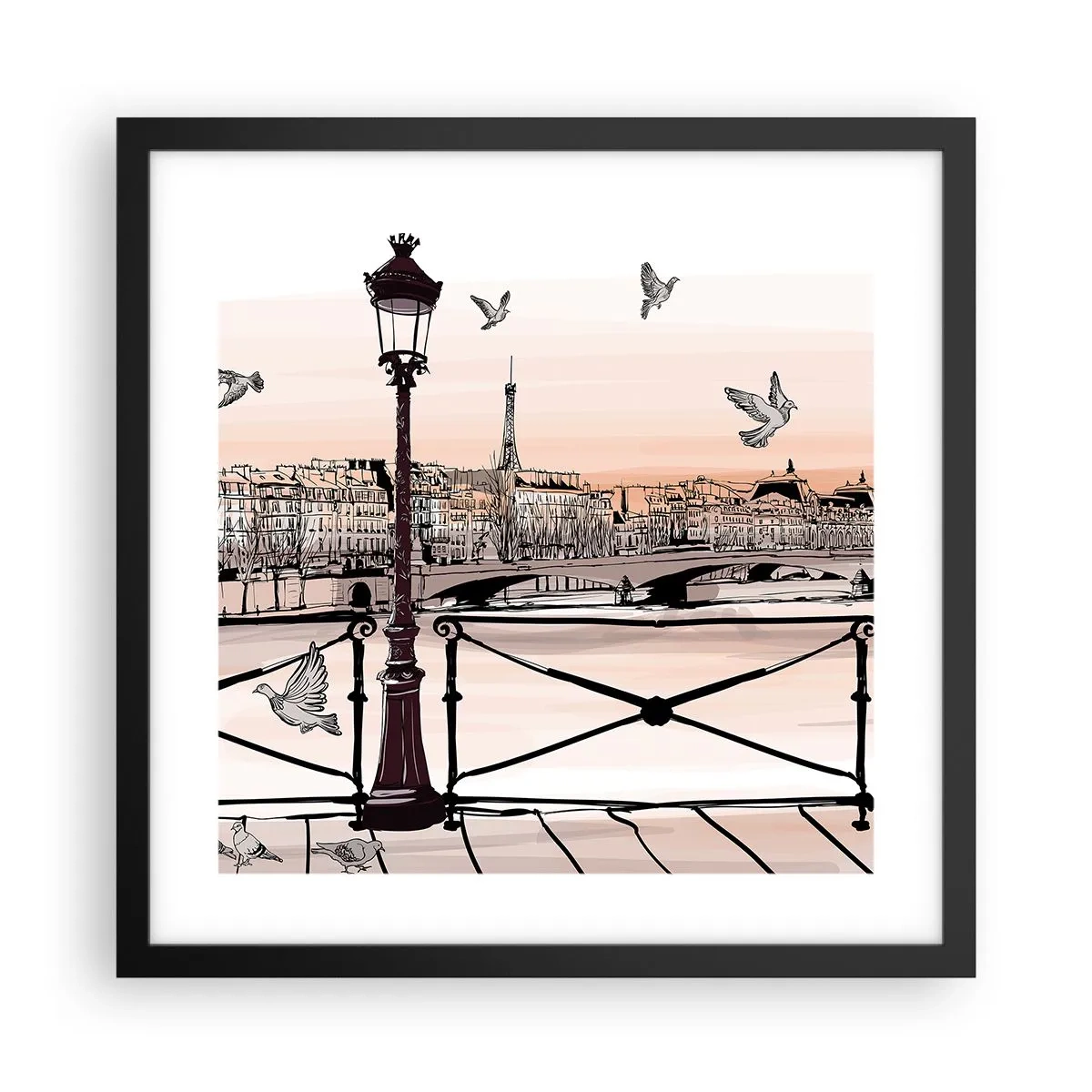 Poszter fehér keretben - Párizs háztetői fölött - 40x40 cm
