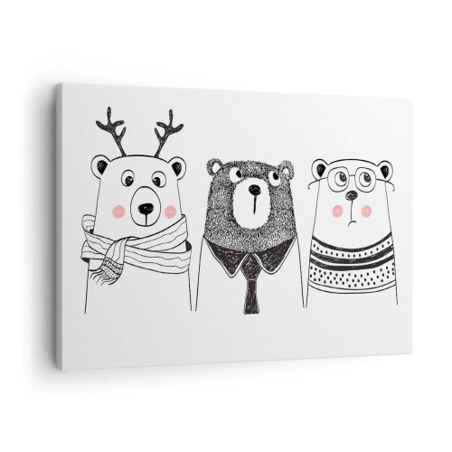 Vászonkép - Három vicces medve minimalista stílusban - 70x50cm - Maci, macika és mackó - Modern fali dekoráció nappalihoz és hálószobához ARTTOR
