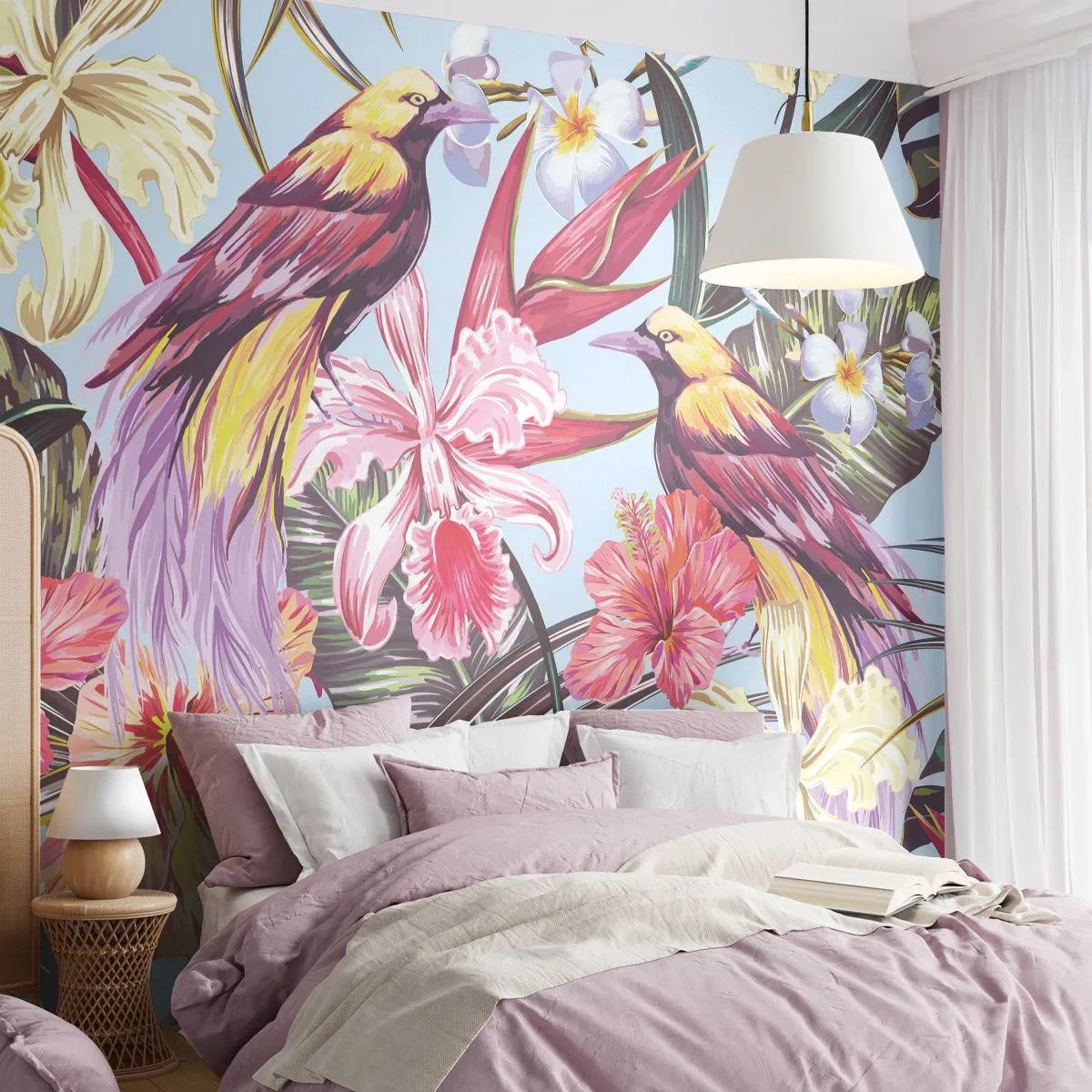 Fotótapéta Standard Eco - Szirmok és tollak - Madár, Virágok, Kert - 350x256 cm