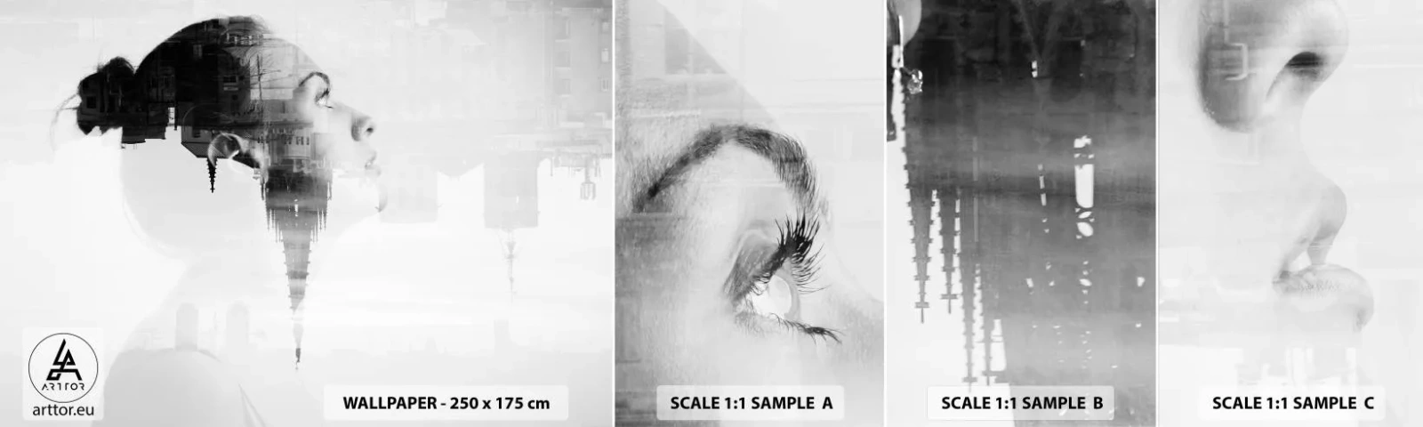 Fotótapéta Minta Öntapadós Deluxe Sticker - Az üveg mind a két oldalán - Absztrakció, Női Arc, Építészet - 100x30 cm