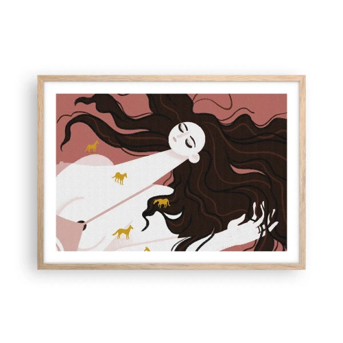 Poszter világos tölgy keretben - Álom egy arany lóról - 70x50 cm