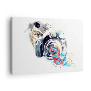 Vászonkép - Akvarell kamera színes részletekkel - 70x50cm - A lencse szemében - Modern fali dekoráció nappalihoz és hálószobához ARTTOR