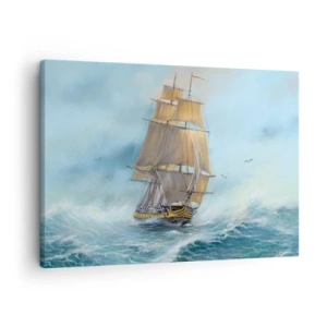 Vászonkép - Vitorlás hajó viharos tengeren - 70x50cm - A hullámok hullámzása - Modern fali dekoráció nappalihoz és hálószobához ARTTOR