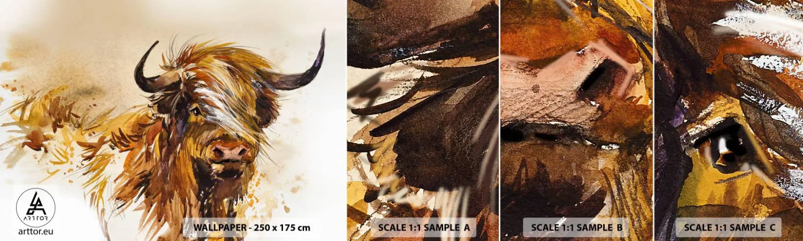 Fotótapéta Minta Standard Eco - A vadász büszkesége - Állatok, Absztrakció, skót bivaly - 100x30 cm