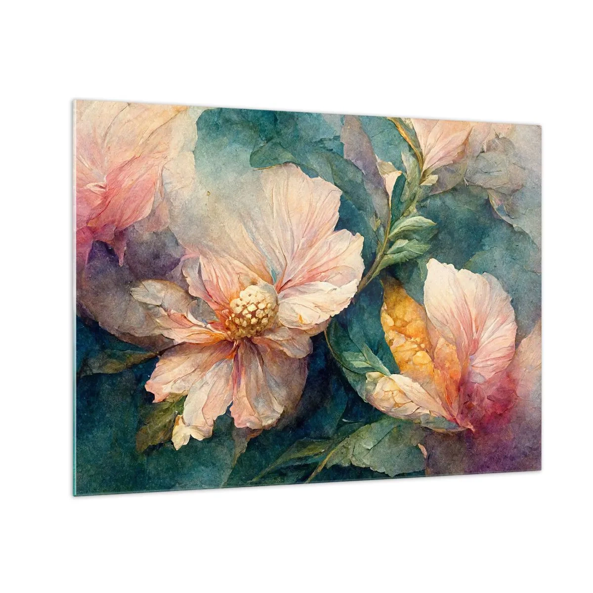 Üveg kép - Finom virágok pasztell akvarell tónusokban - 70x50cm - A nagyon finomság - Modern fali dekoráció nappalihoz és hálószobához ARTTOR