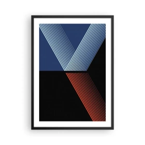 Poszter fehér keretben - Kék, fekete és piros vonalak absztrakt kompozíciója - 50x70cm - Egyszerű történet - Modern fali dekoráció nappalihoz és hálószobához ARTTOR