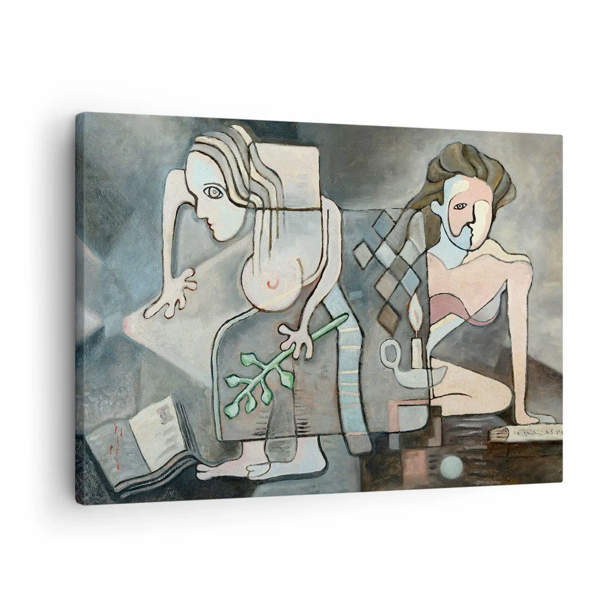 Vászonkép - Absztrakt alakok egy mély jelentéssel bíró szimbolikus kompozícióban - 70x50cm - Lélek és matéria mozaikja - Modern fali dekoráció nappalihoz és hálószobához ARTTOR