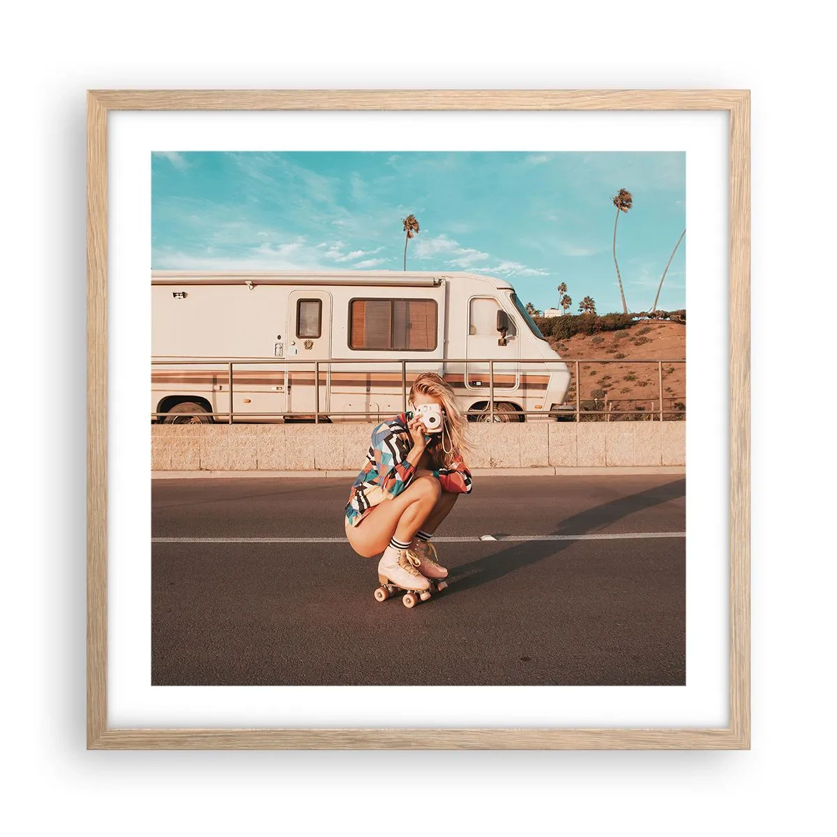 Poszter világos tölgy keretben - Mosolyt kérek! - 50x50 cm