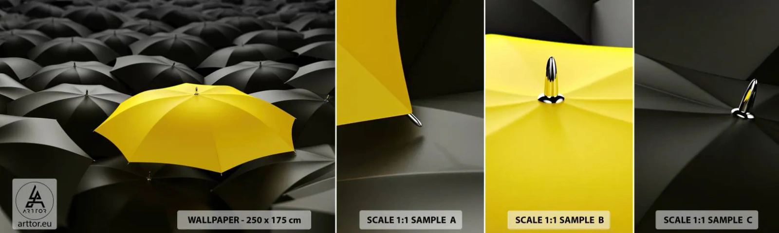 Fotótapéta Minta Öntapadós Deluxe Sticker - Viszlát bánat - Sárga esernyők, Grafika, Koncepció - 100x30 cm