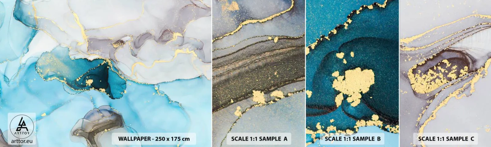 Fotótapéta Minta Öntapadós Deluxe Sticker - Tanulmány a szürke és a türkiz találkozásáról - Absztrakció, Darab, Modern minta - 100x30 cm