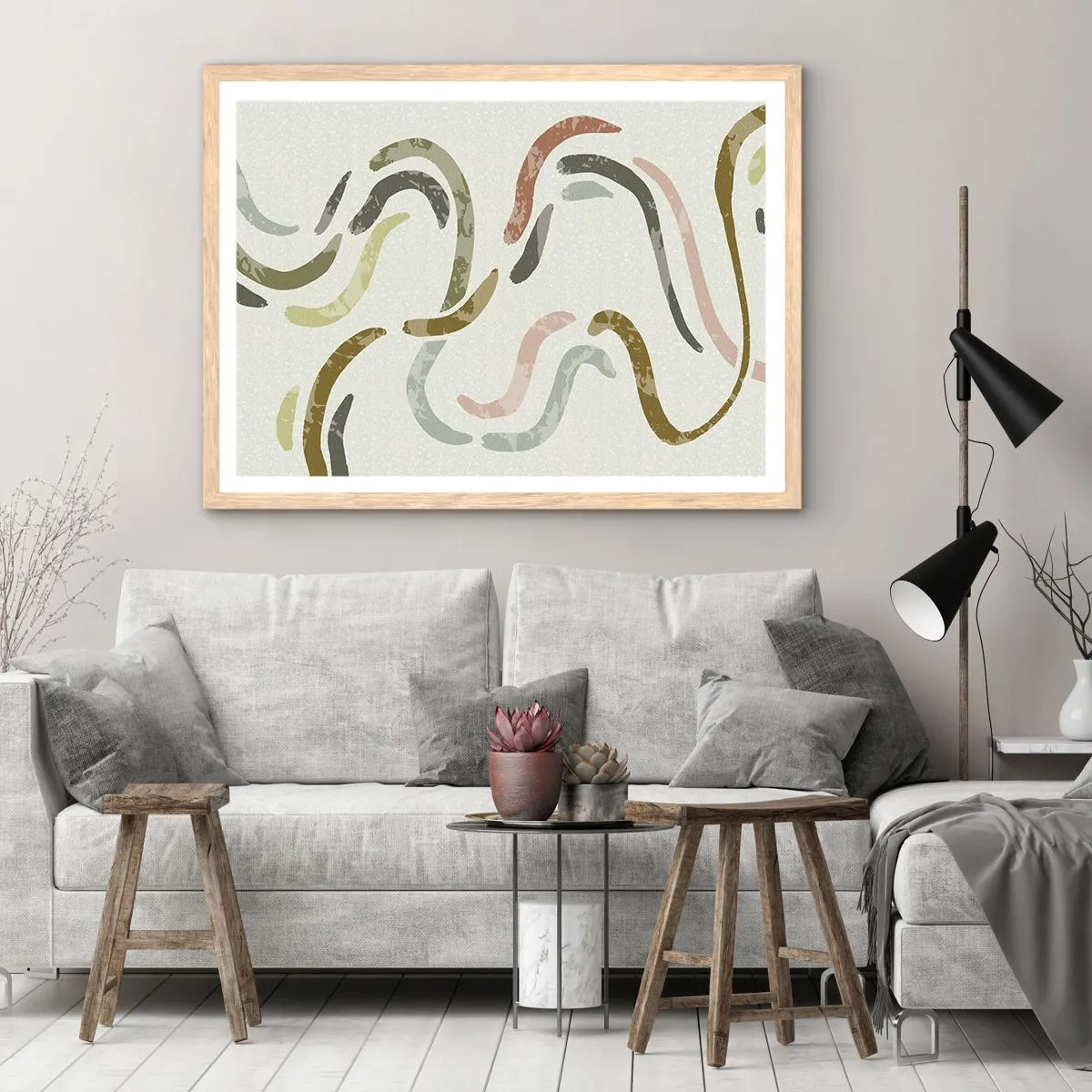 Poszter világos tölgy keretben - Az absztrakció vidám tánca - 91x61 cm