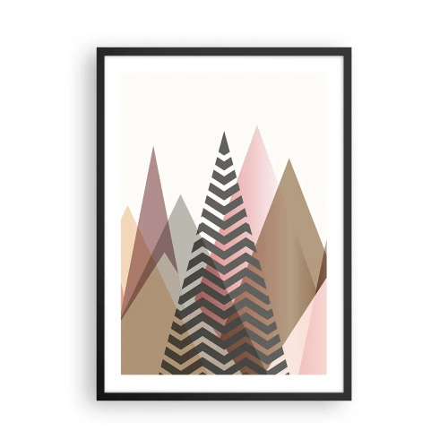 Poszter fehér keretben - Pasztell árnyalatú geometrikus hegyek réteges hatással - 50x70cm - Piramis nézet - Modern fali dekoráció nappalihoz és hálószobához ARTTOR