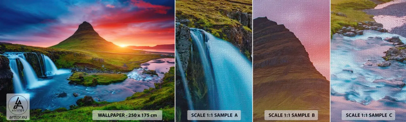 Fotótapéta Minta Premium Canvas - Izland - tűz és víz - Tájkép, Izland, Kirkjufellsfoss - 100x30 cm