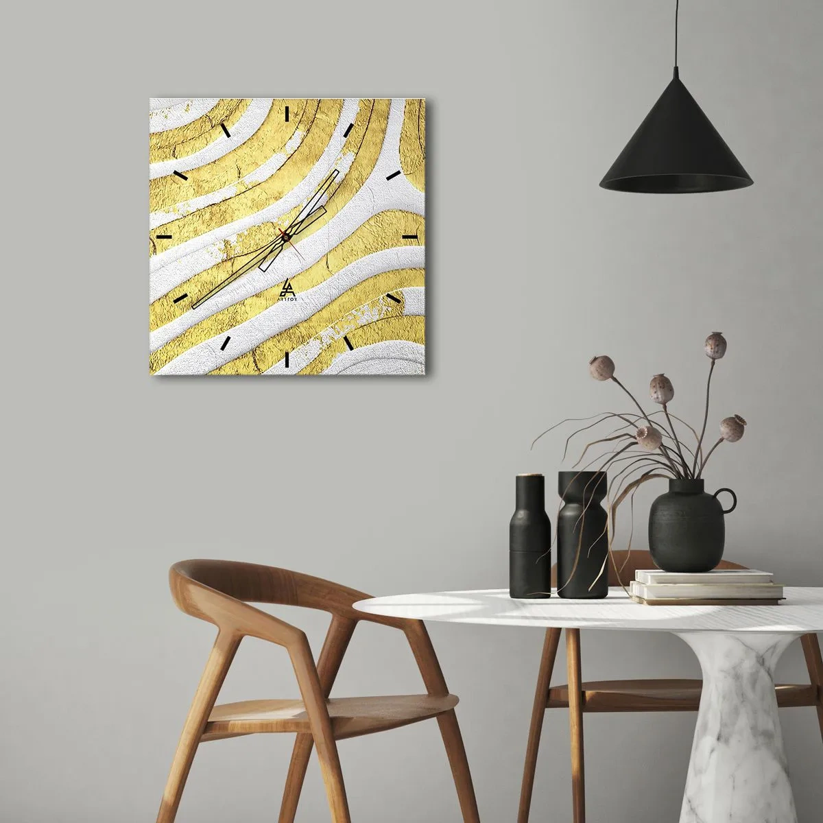 Falióra, Óra - Kompozíció fehér és arany színben - 40x40 cm