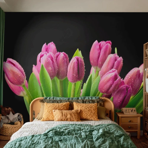 Fotótapéta Premium Sand - Lila tavaszi öröm - Virágok, Tulipánok, Csokor virág - 400x280 cm