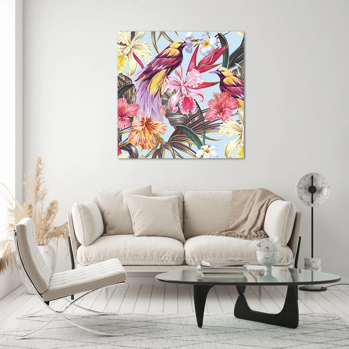 Üveg kép - Szirmok és tollak - 70x70 cm