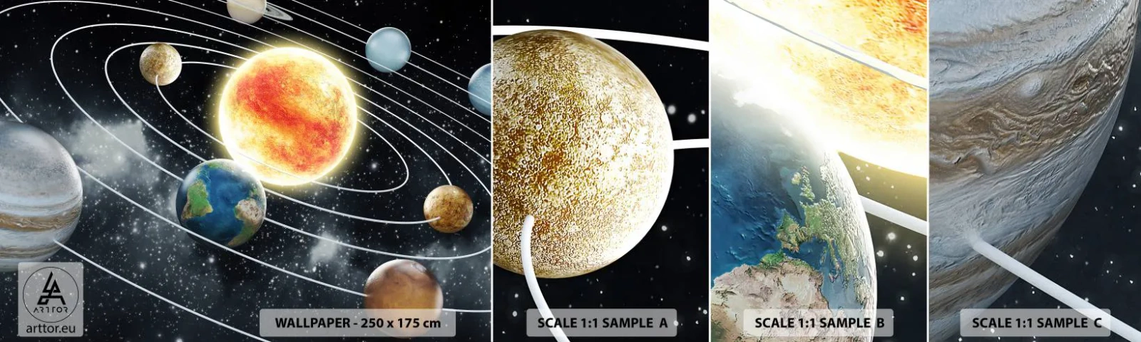 Fotótapéta Minta Öntapadós Deluxe Sticker - Kozmikus tánc - Világegyetem, Galaxy, Naprendszer - 100x30 cm