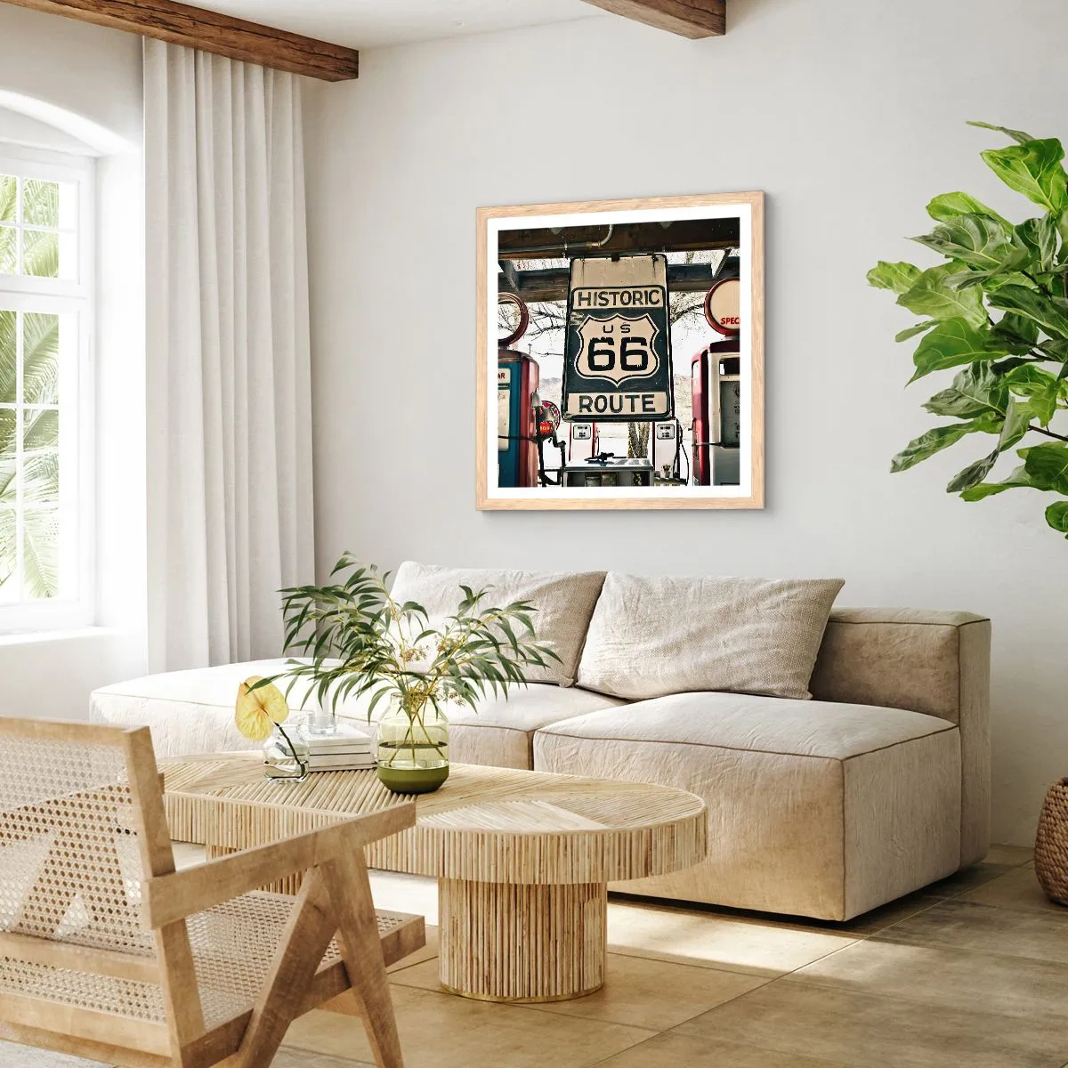 Poszter világos tölgy keretben - Amerikai retro utazás - 50x50 cm