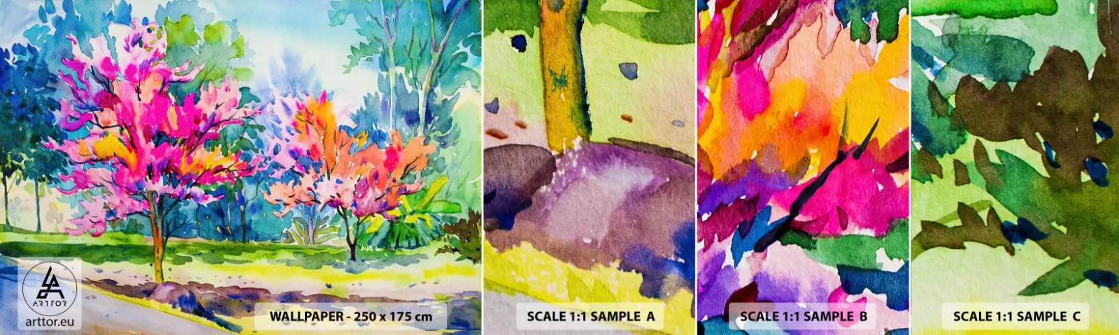 Fotótapéta Minta Öntapadós Deluxe Sticker - Szivárvány kert a tavaszi fényben - Park, fák, Természet - 100x30 cm