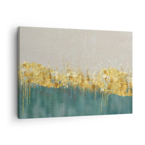 Vászonkép - Arany díszítések zöldes-bézs alapon - 70x50cm - Az aranyhatár - Modern fali dekoráció nappalihoz és hálószobához ARTTOR