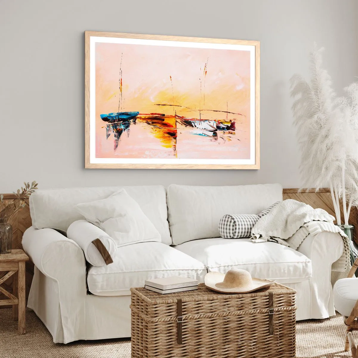 Poszter világos tölgy keretben - Egy este a kikötőben - 40x30 cm