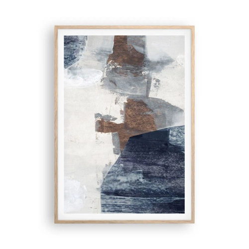 Poszter világos tölgy keretben - Kékes barna formák - 70x100 cm