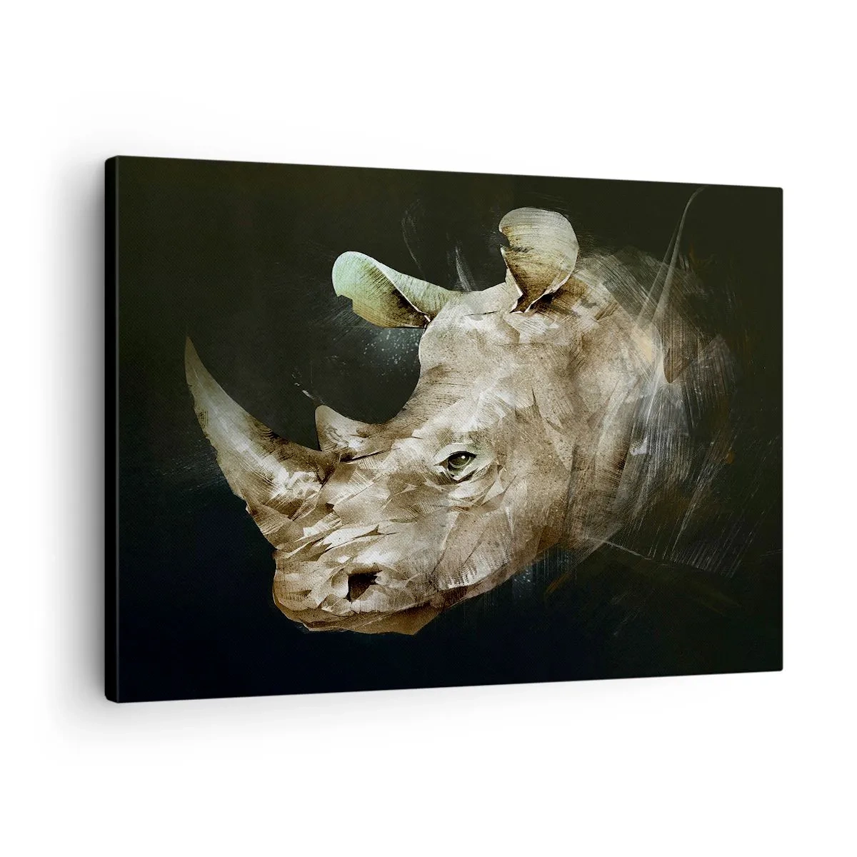 Vászonkép - Orrszarvú portréja művészi formában - 70x50cm - Igazán férfias erő - Modern fali dekoráció nappalihoz és hálószobához ARTTOR