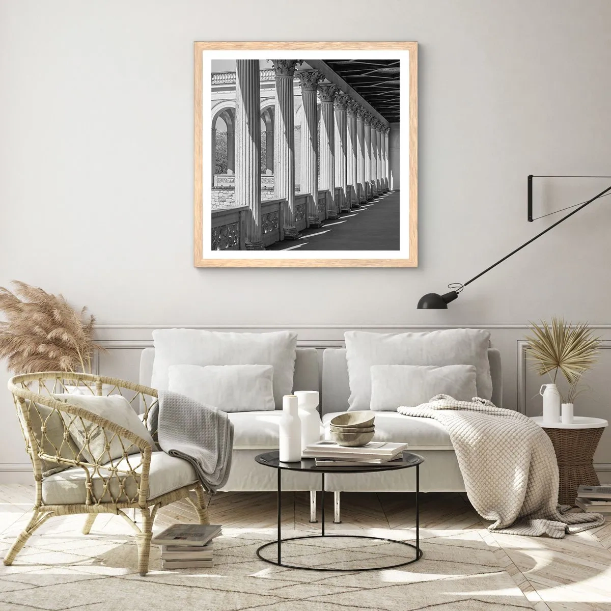 Poszter világos tölgy keretben - Napsütötte árkádsor - 60x60 cm