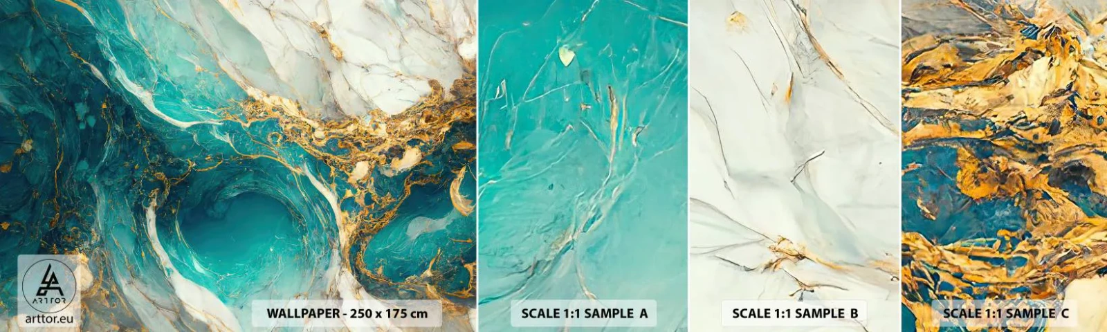 Fotótapéta Minta Öntapadós Deluxe Sticker - Kompozíció aranyvénákkal - Absztrakció, Üveggolyó, Kő - 100x30 cm