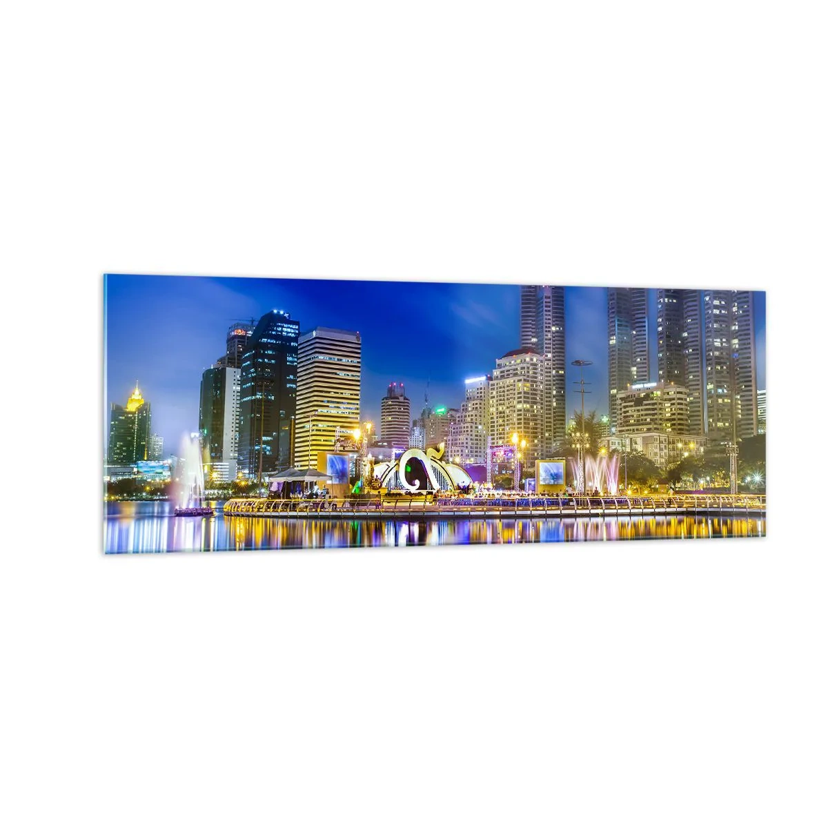 Üveg kép - Metropolis szivárvány éjszakája - 140x50 cm