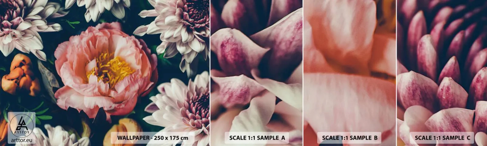 Fotótapéta Minta Öntapadós Deluxe Sticker - Barokk pompával - Virágok, Pünkösdi rózsa, Csokor virág - 100x30 cm