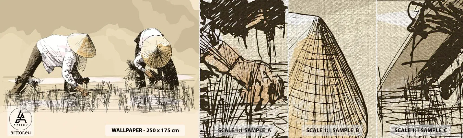 Fotótapéta Minta Premium Canvas - Sikeres betakarítást - Ázsia, Rizsültetvény, Rizsföld - 100x30 cm