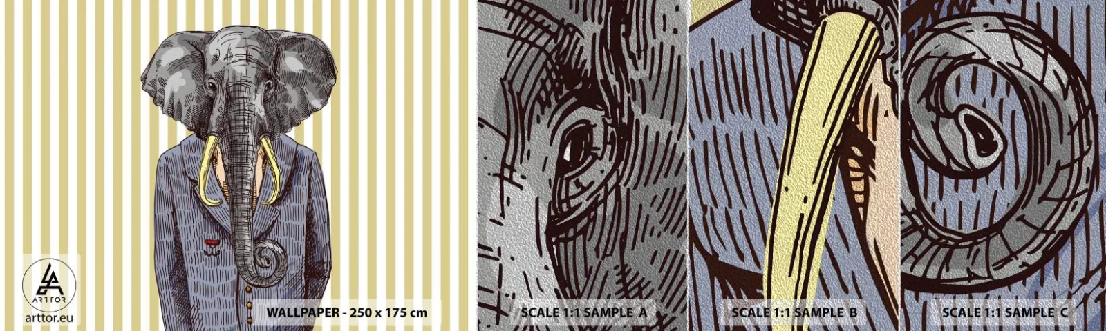 Fotótapéta Minta Premium Sand - Természeténél fogva elegáns - Absztrakció, Elefánt, portré - 100x30 cm