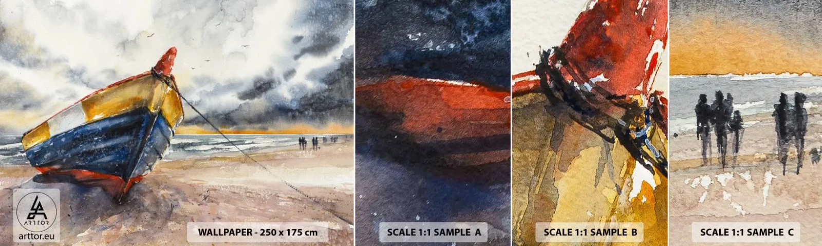 Fotótapéta Minta Standard Eco - Pihenés a parton - Tájkép, Hajó, Tengerpart - 100x30 cm