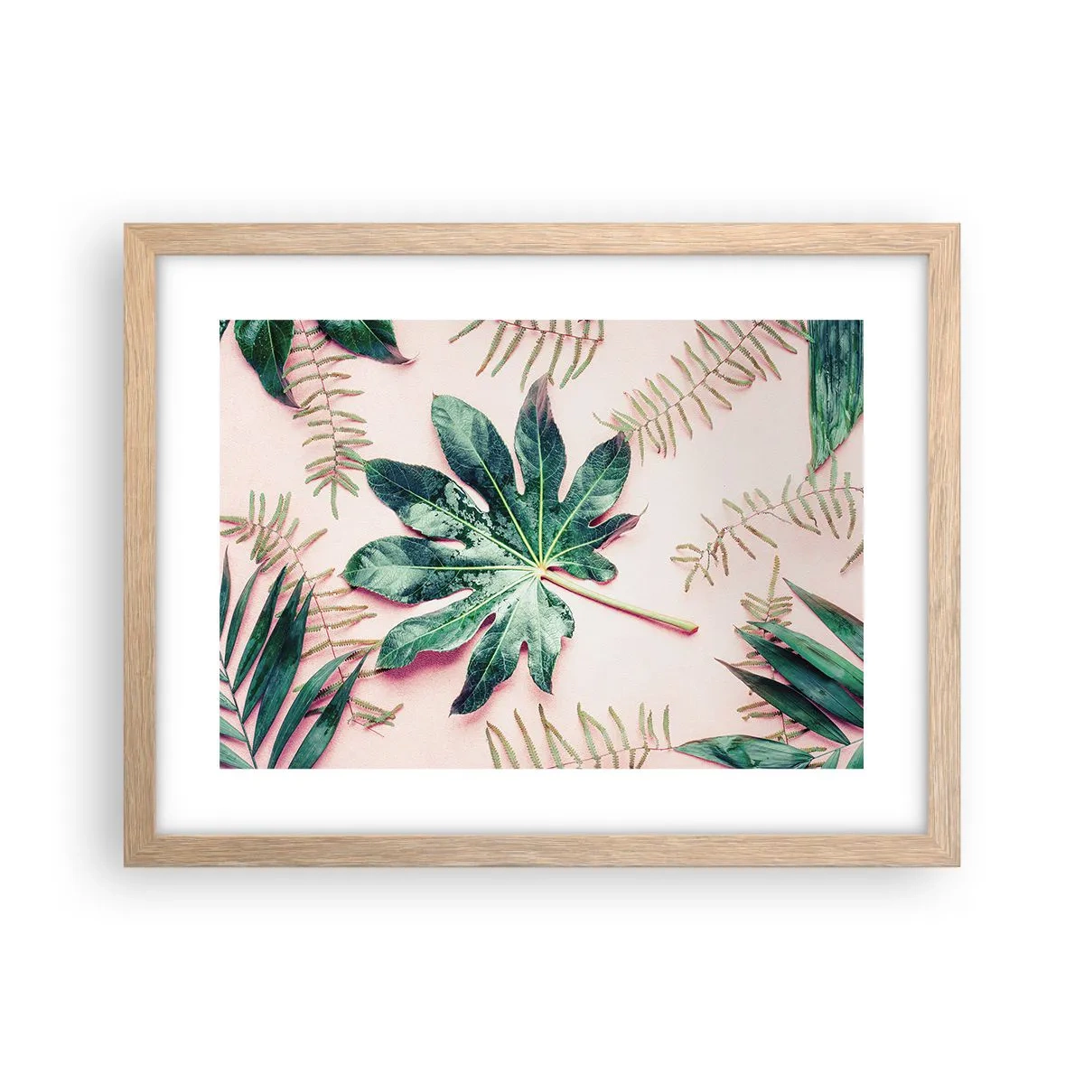 Poszter világos tölgy keretben - A zöld tanulmánya a rózsaszín háttérben - 40x30 cm