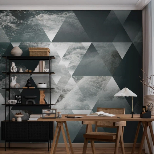 Fotótapéta Standard Eco - Geometriai háromszögek és óceáni hullámok - 100x70cm - Kristály perspektíva - Modern fali dekoráció nappalihoz és hálószobához ARTTOR