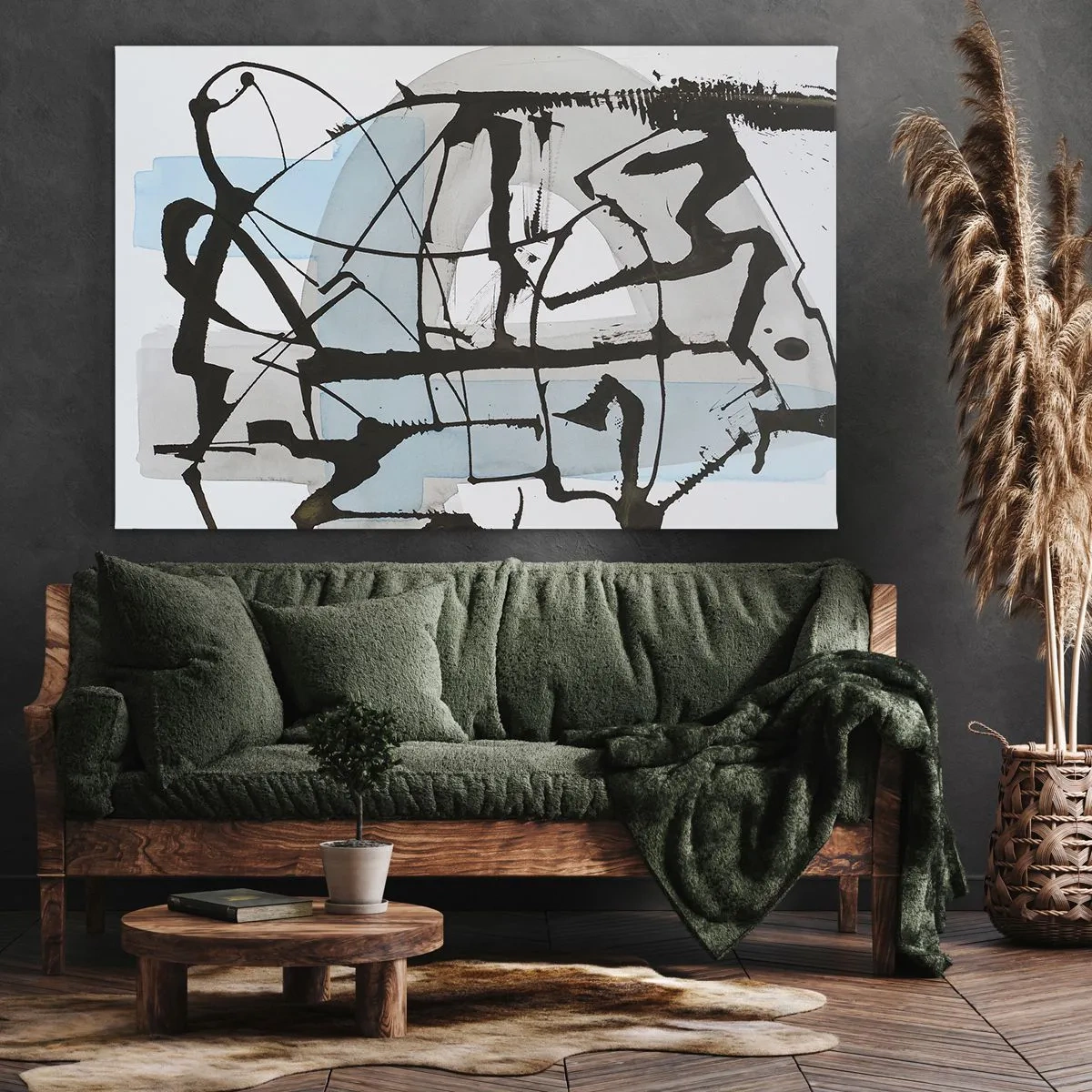 Vászonkép - Absztrakt vonalak és formák kékben és feketében - 70x50cm - Mindennek ellenére kék - Modern fali dekoráció nappalihoz és hálószobához ARTTOR