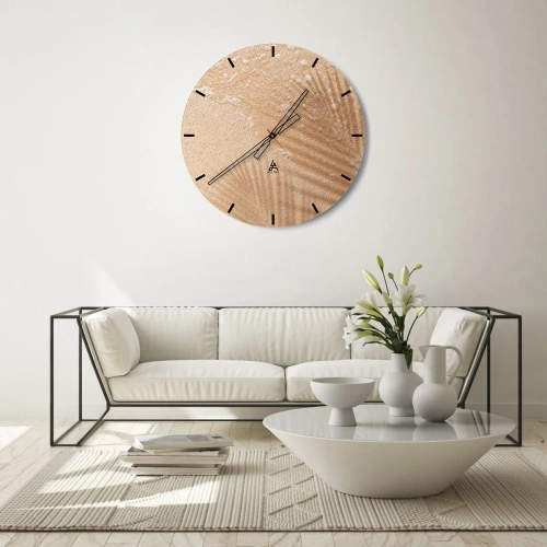 Falióra, Óra - Arany homok közeli képe lágy tengerhullámokkal - 30x30cm - A forró nyár árnyéka - Modern fali dekoráció nappalihoz, konyhához és hálószobához ARTTOR